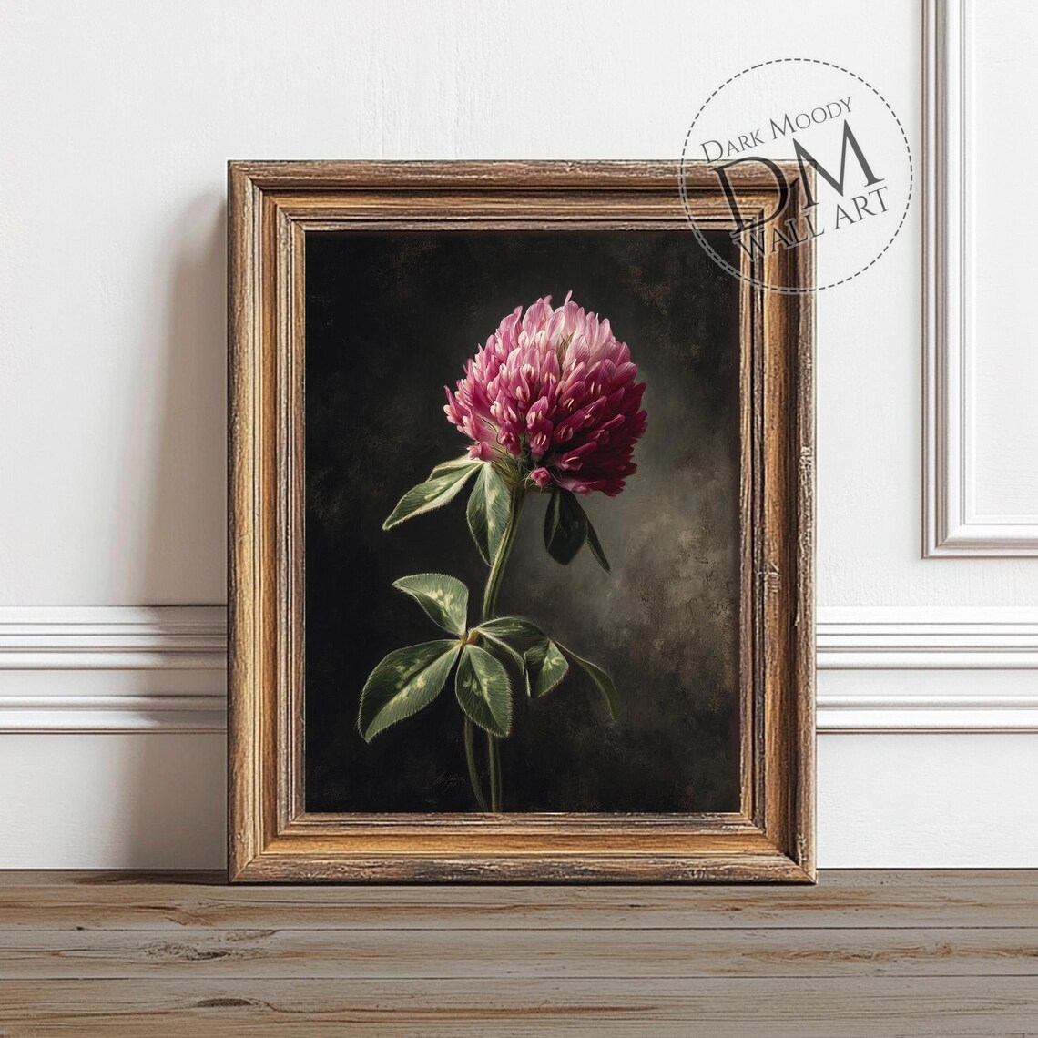 Red Clover Flower Botanical Moody Art Print