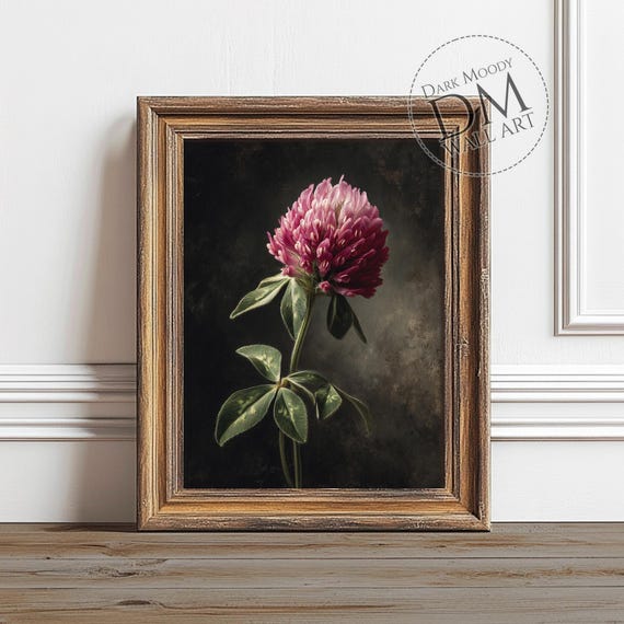 Red Clover Flower Botanical Moody Art Print