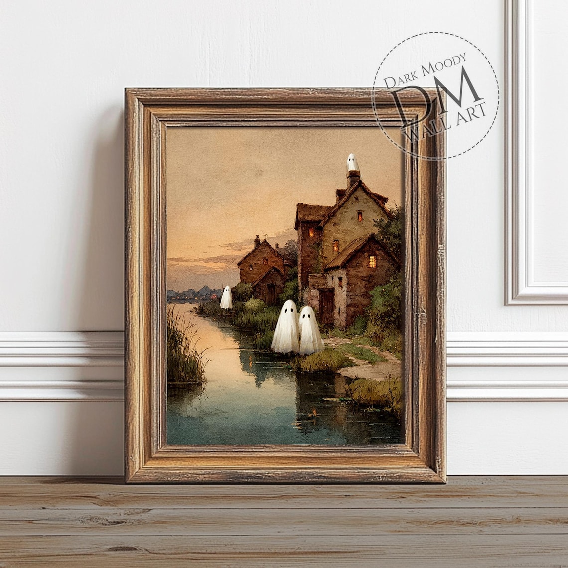 Ghosts Rustic Village Creek Vintage Halloween Haunted Art Poster