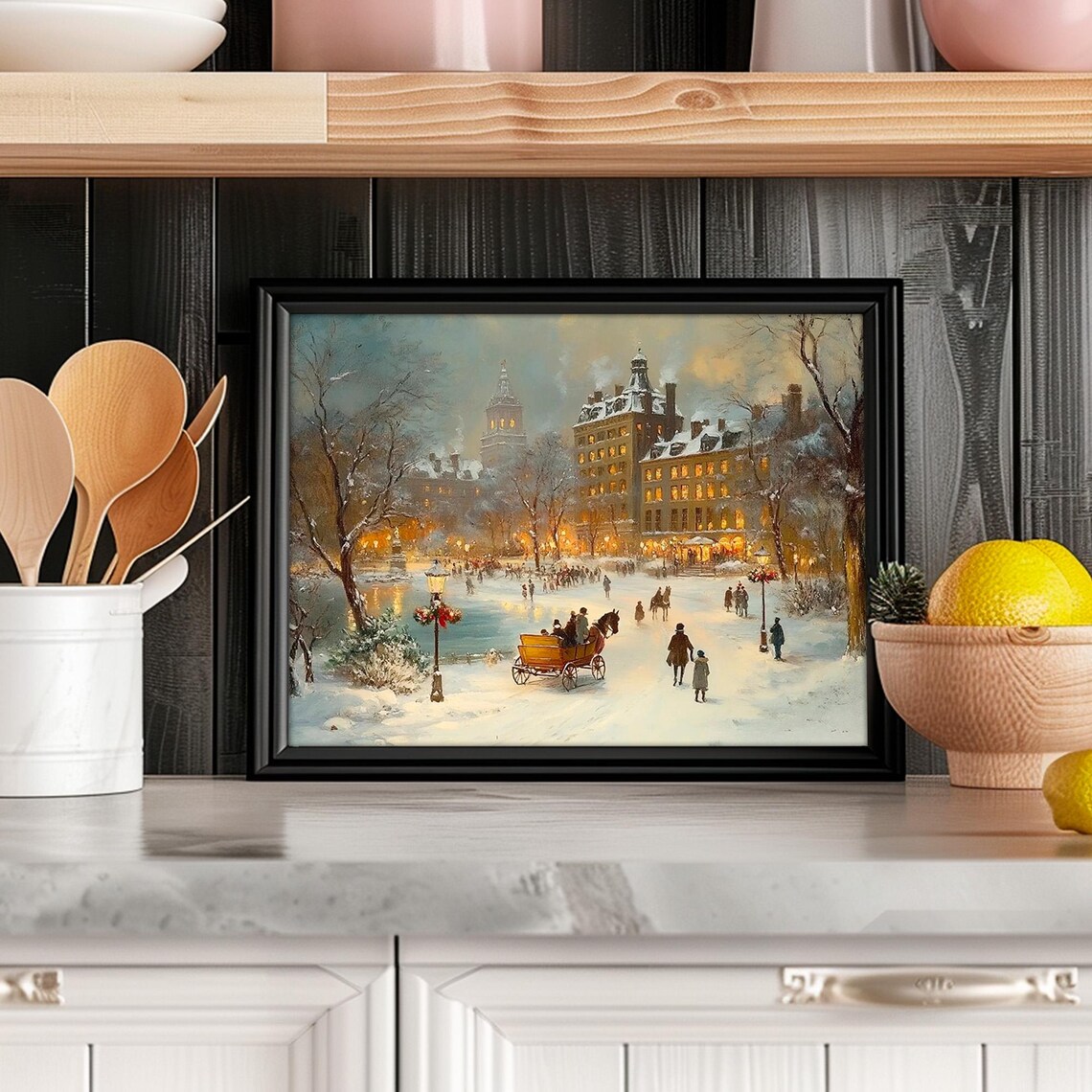 Victorian Ice Skaters Frozen Pond Horse Sleigh Winter Poster - Image 2