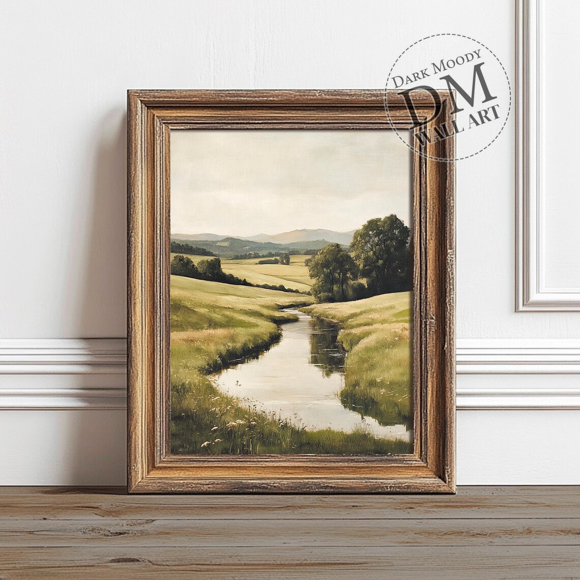 Winding River Meadow Poster French Countryside Stream Hills Painting