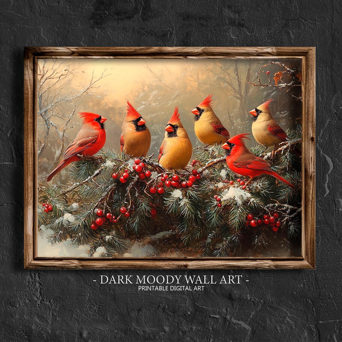 Rustic Country Cardinal Bird Winter Art Print