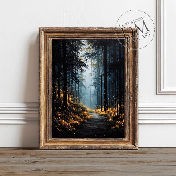 Firefly Forest Wall Art Moody Glowing Path Landscape Print