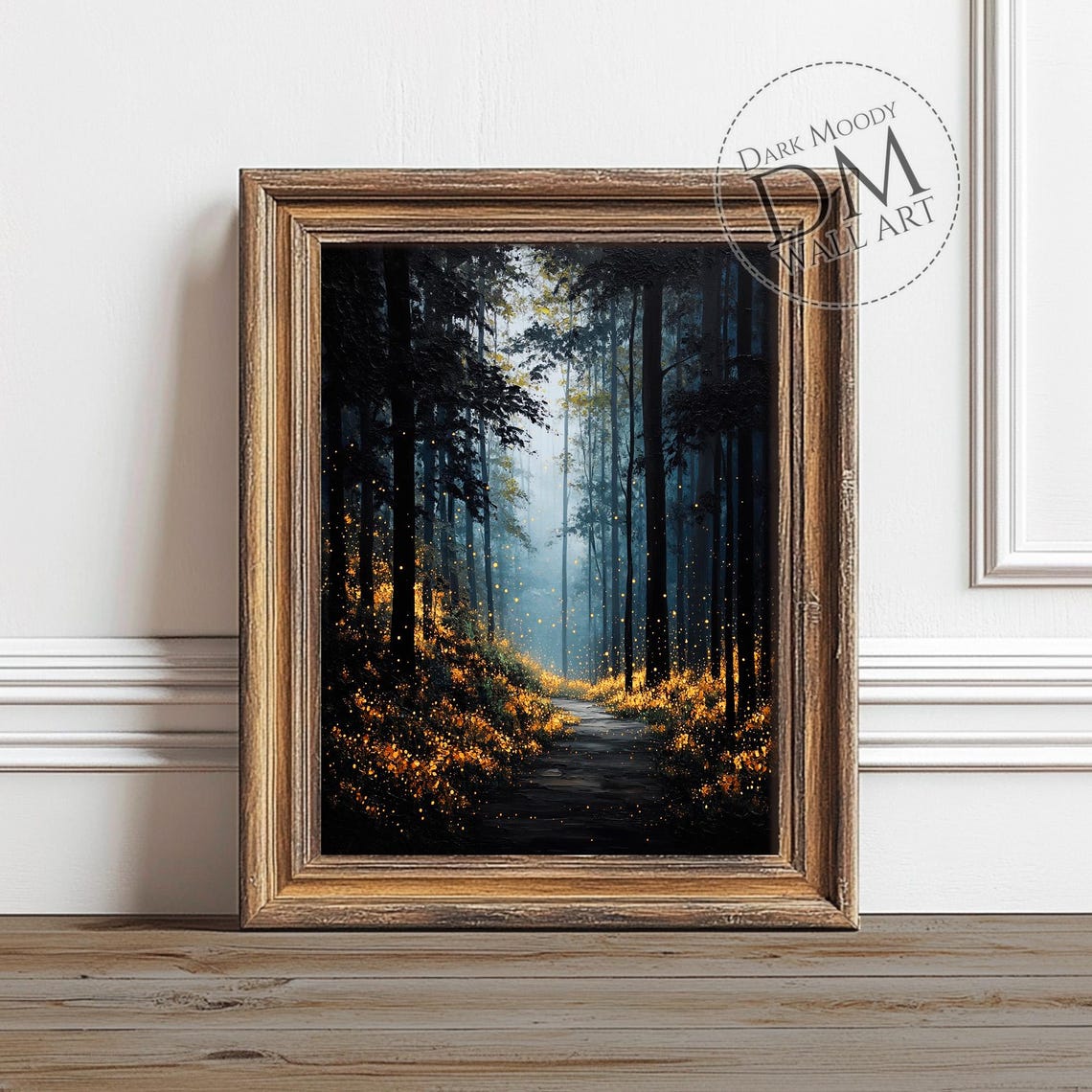 Firefly Forest Glowing Path Moody Dark Woodland Landscape Poster