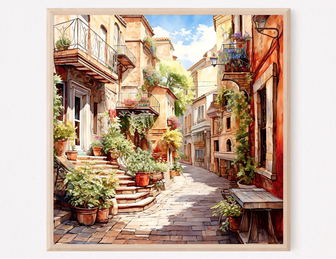 Rome Italy Watercolor City Street Scene Travel Poster