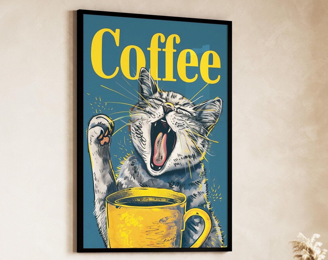 Coffee Cat Retro Drink Poster, Vintage Kitchen Decor - Image 3