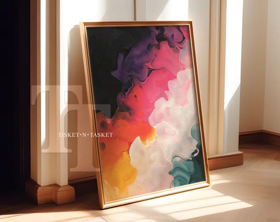 Colorful Abstract Artwork Pink And Black Painting Vertical Wall Art