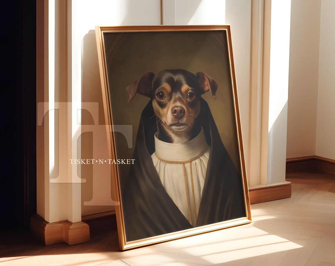Religous Dog Portrait, Vintage Style Art Print