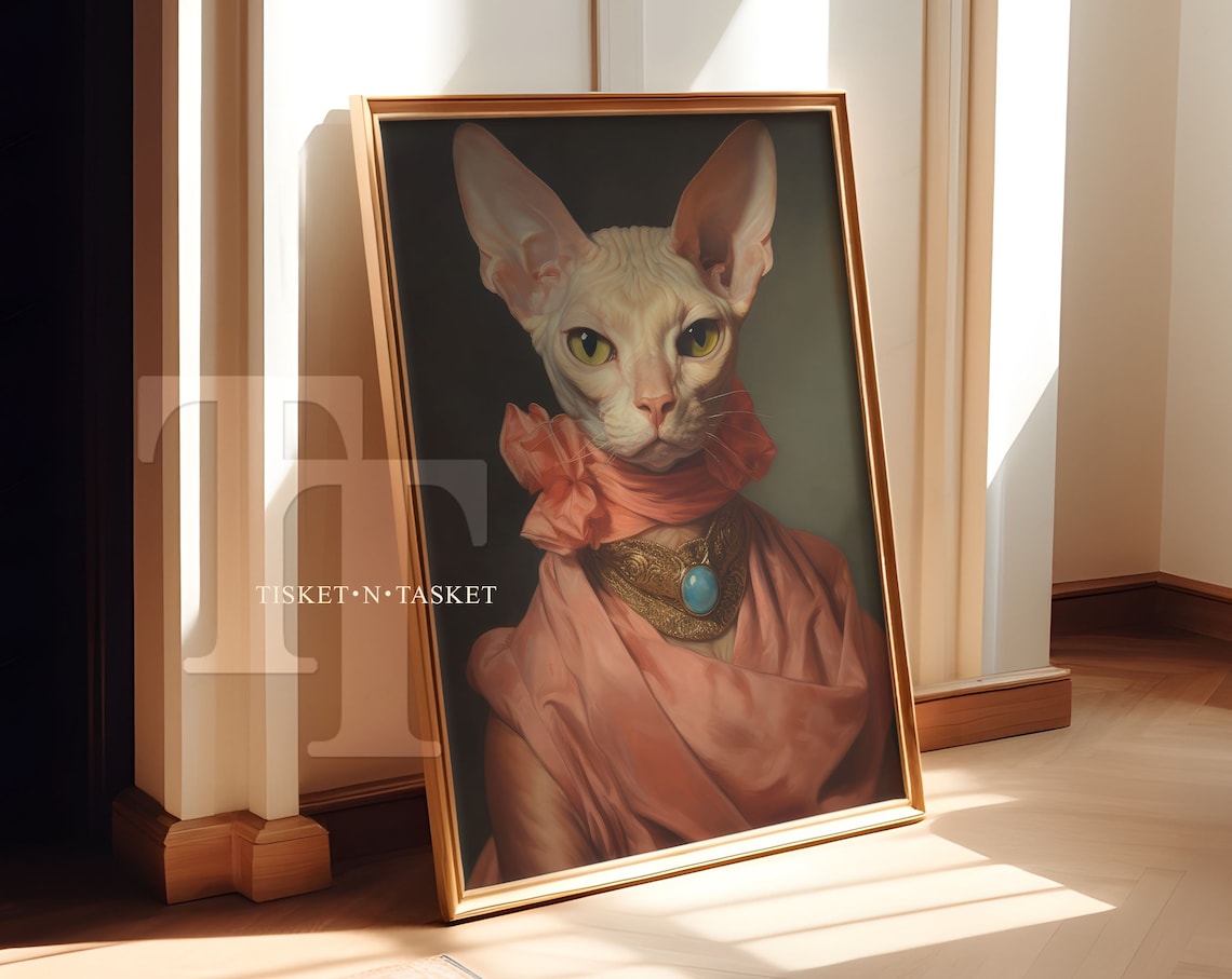 Victorian Sphynx Cat Portrait, Vintage Style Art Print