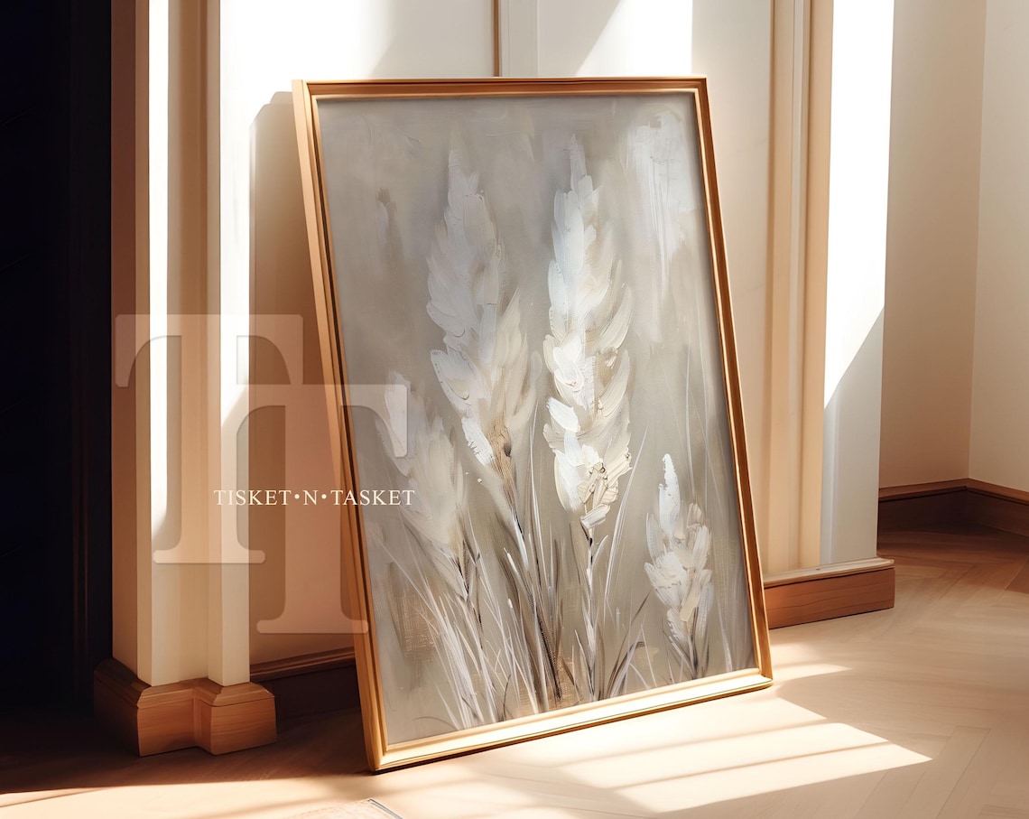 Farm House Wheat Painting, Neutral Tone Wall Art