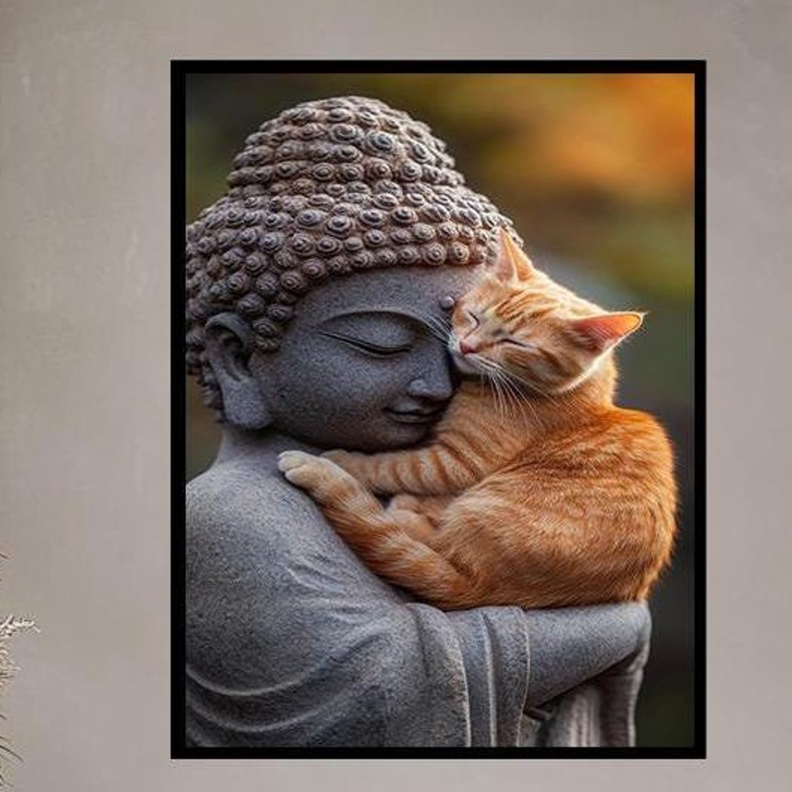 Buddha Statue With A Ginger Cat Resting In Zen Serenity Poster - Image 2