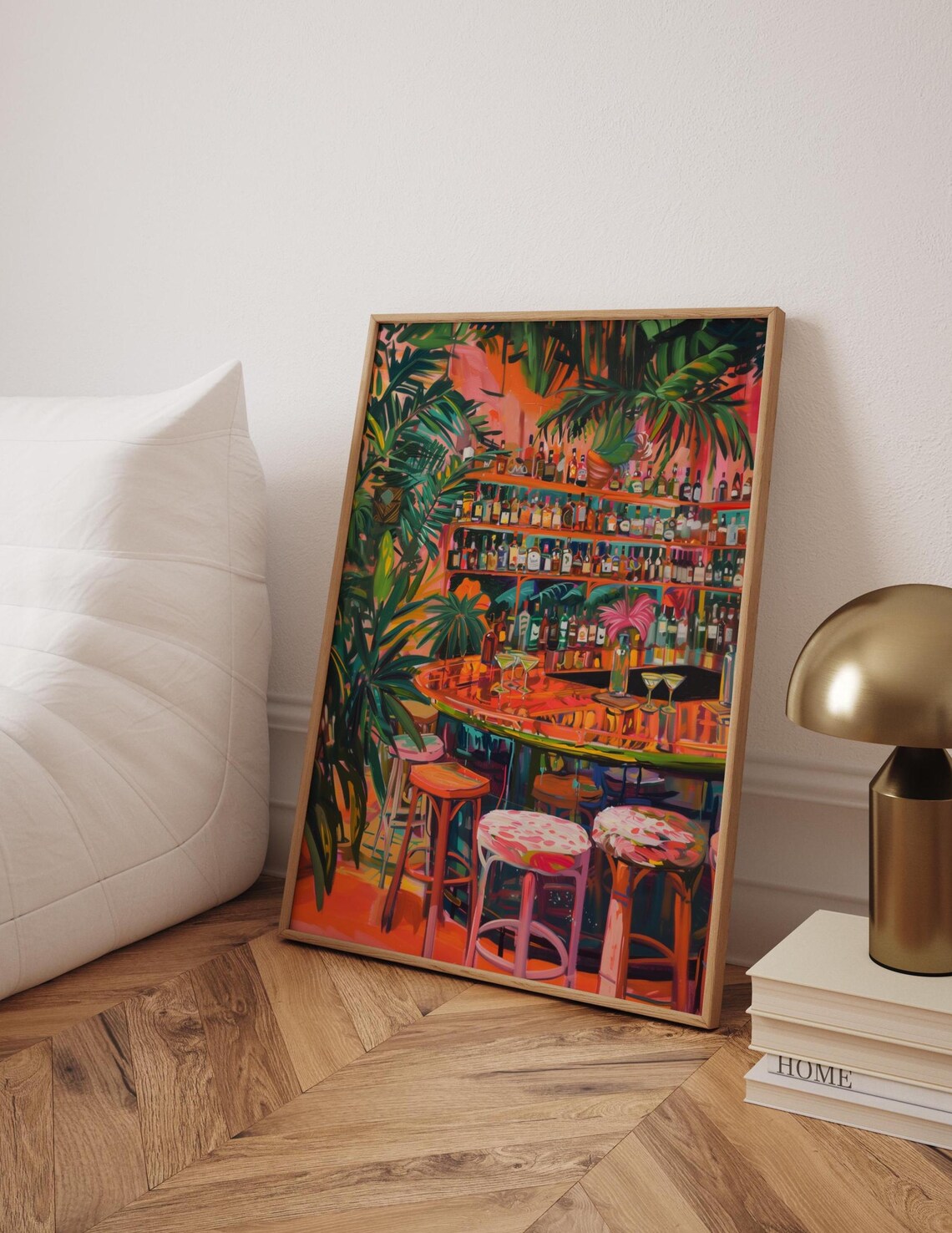 Tropical Bar Shelf Art Print, Colorful Cocktail Decor