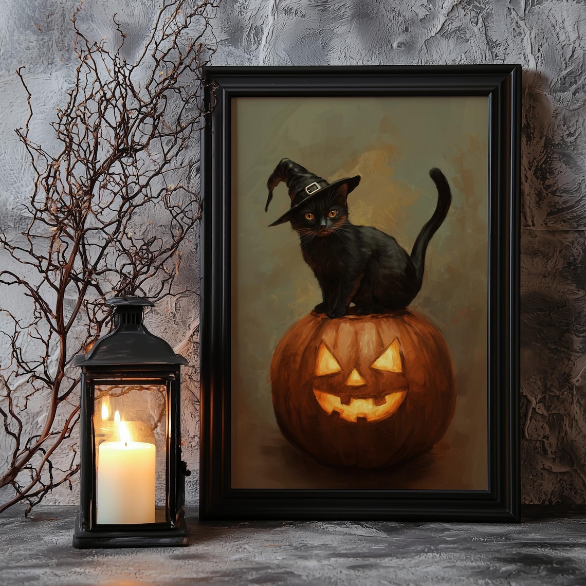 Cute Black Cat Halloween, Vintage Witchy Cat In Pumpkin
