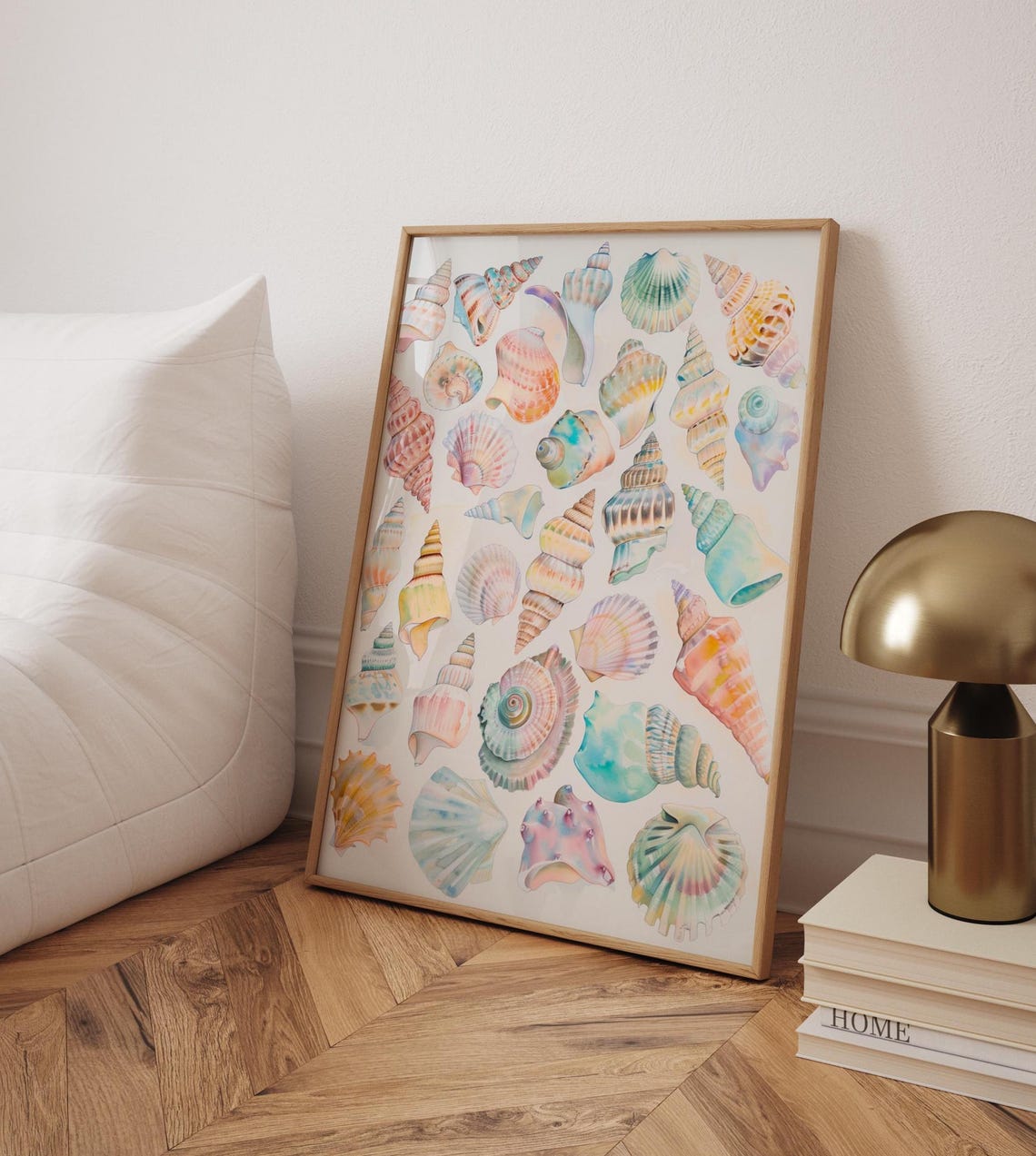 Watercolor Pastel Seashells Mint Peach Conch Coastal Art Poster