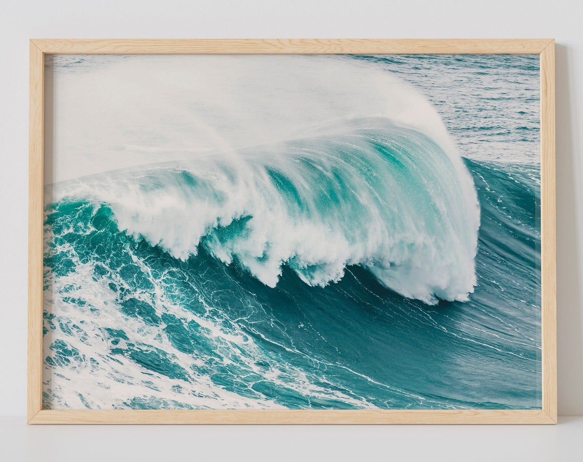 Curling Ocean Wave Turquoise Water Horizontal Photography Print