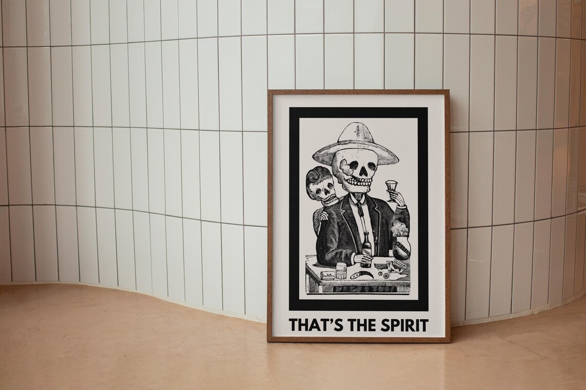 Vintage Liquor Bar Print, Retro Tequila Skeleton Phrase - Image 2