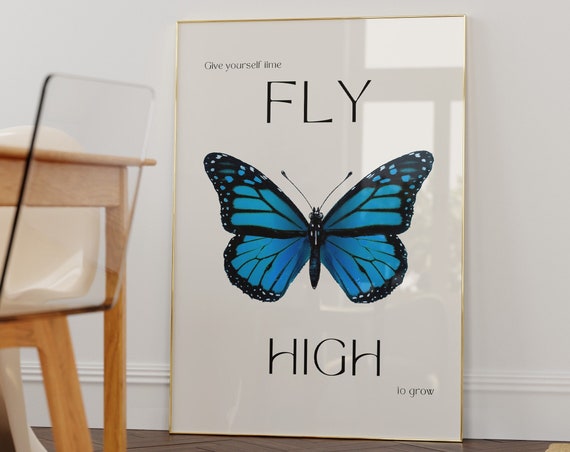 Give Yourself Time To Grow Blue Butterfly Printblue Poster Butterfly Wall Arttrendy Art Printstypography Artfunky Printyk2 Wall Art
