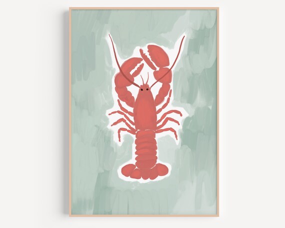 Red Lobster Poster Instant Cottagecore Poster Beach Prints Lobster Wall Art Lake House Art Coastal Wall Art Nautical Decor