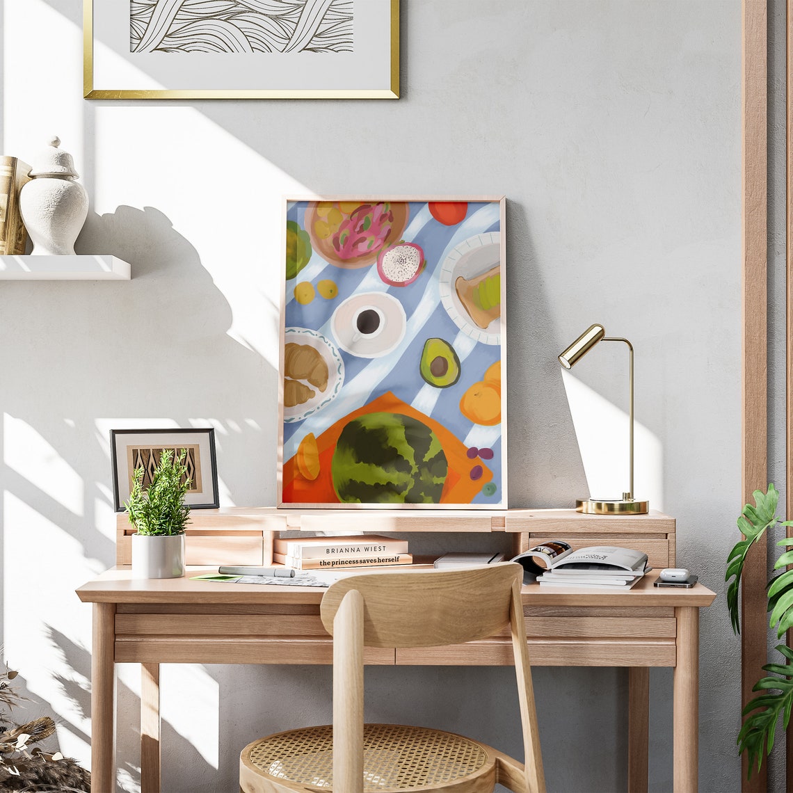 Colorful Breakfast Picnic Spread Coffee Croissant Fruit Poster - Image 3