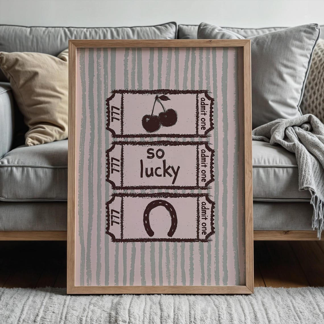 777 So Lucky Ticket Stubs Cherries Horseshoe Retro Striped Wall Art