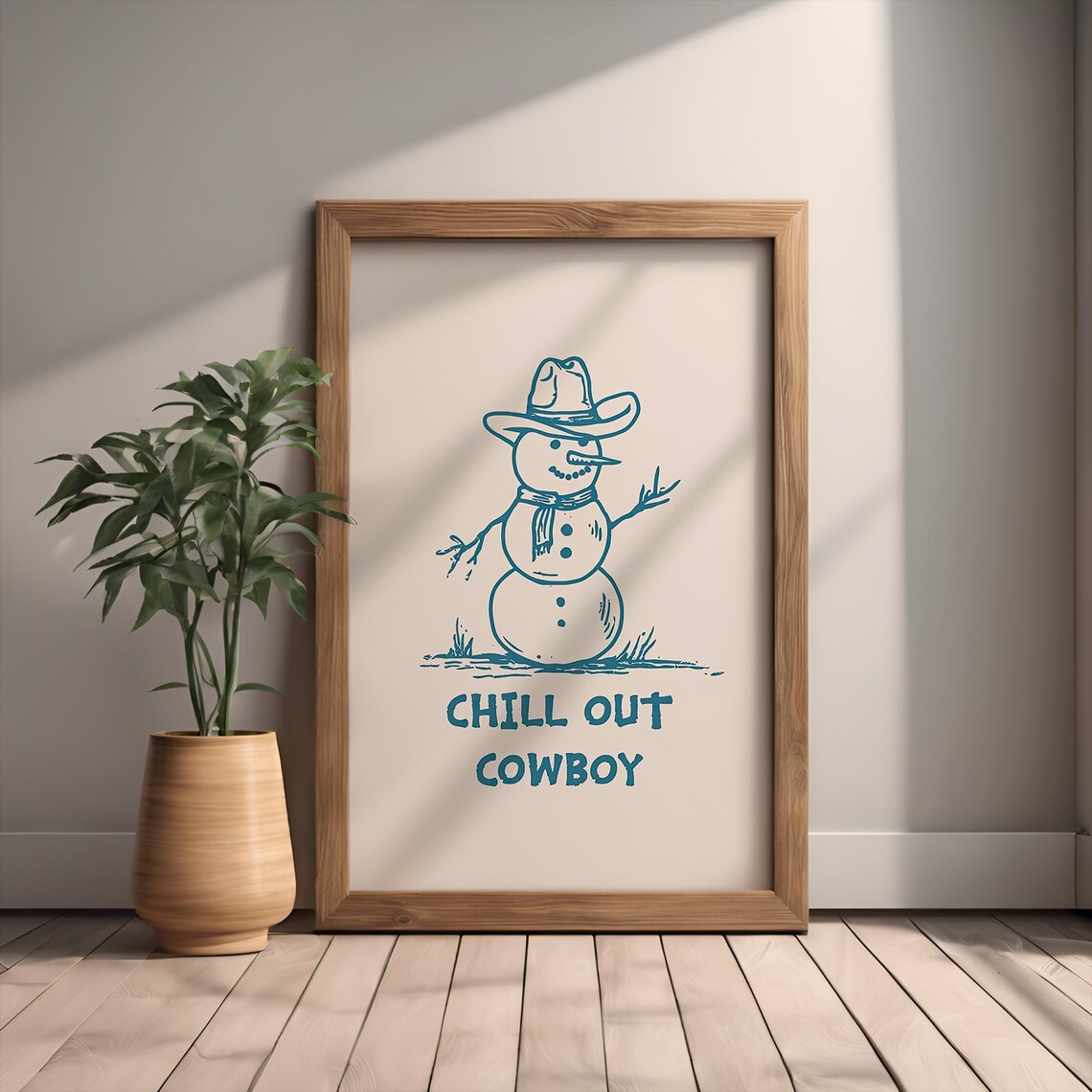 Chill Out Cowboy Western Snowman Art Print