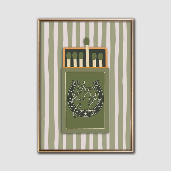 Yippee Ki-Yay Cowboy Matchbox Horseshoe Vintage Western Art Poster