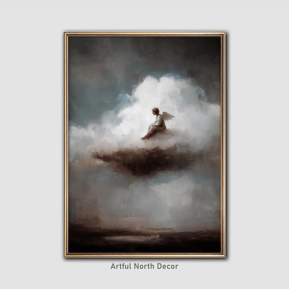 Moody Angel On Cloud, Gothic Wall Art Print