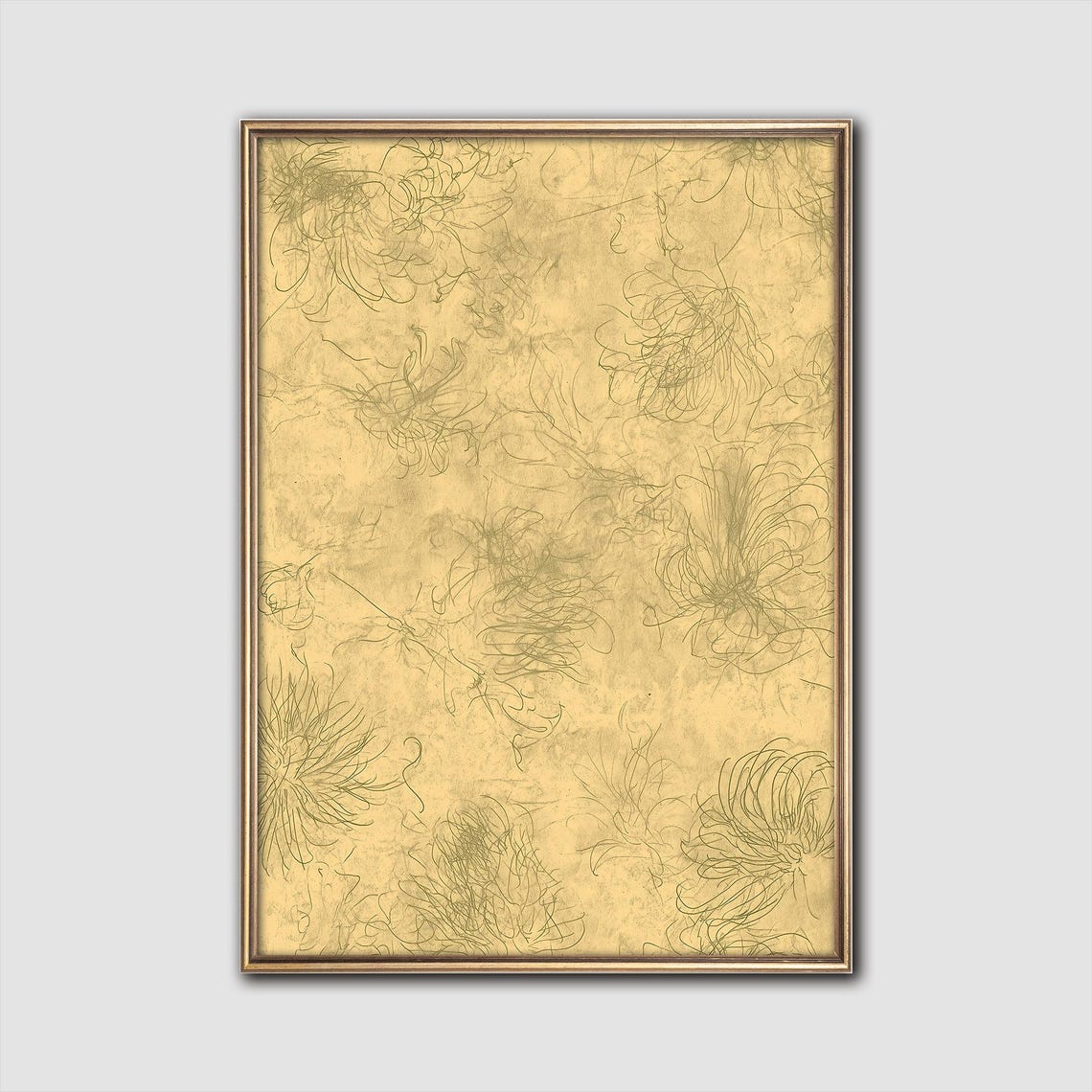 Elegant Gold Floral Sketch Pattern Vintage Botanical Art Poster