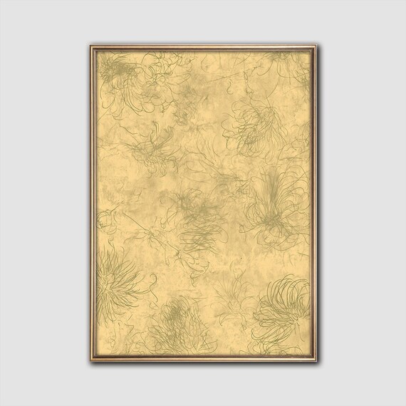 Elegant Gold Floral Sketch Pattern Vintage Botanical Art Poster