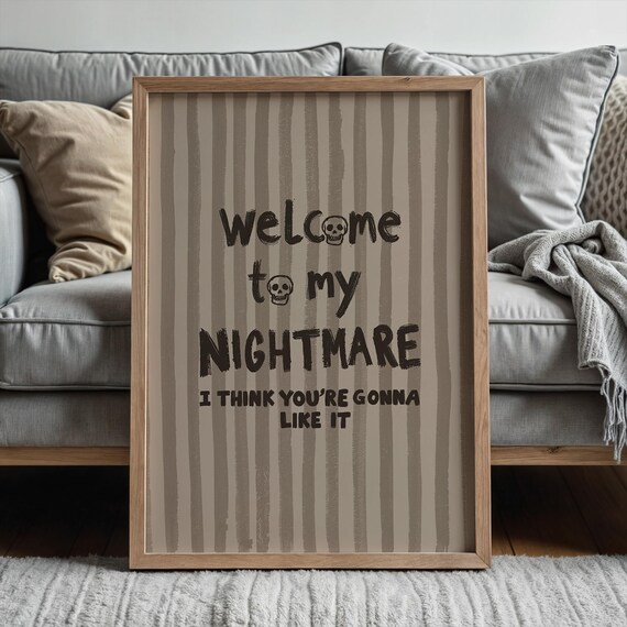Welcome To My Nightmare Funny Skull Quote Striped Art Poster