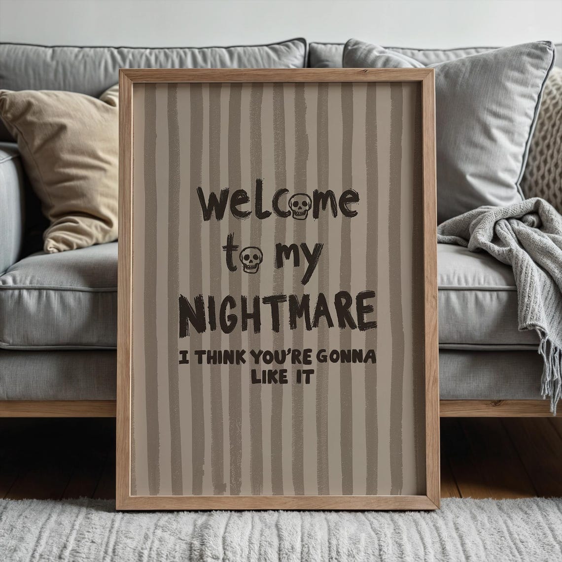 Welcome To My Nightmare Funny Skull Quote Striped Art Poster
