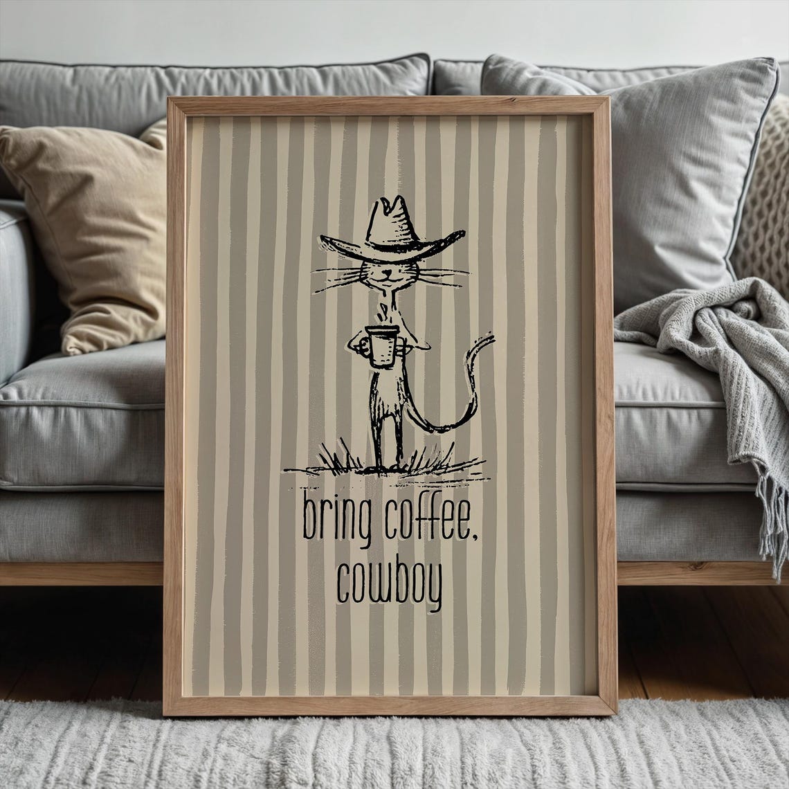 Bring Coffee Cowboy Cat With Cup Funny Rustic Western Humor Poster