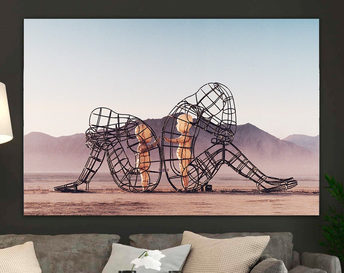 Wireframe Sculpture Couple Desert Child Figures Inner Art Print