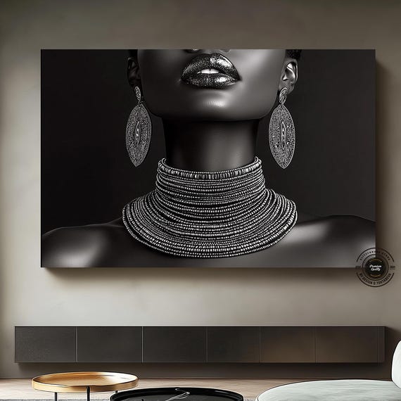 Black White Tribal Art African Woman Wall Framed For Gallery Modern Home Decor Boho Design Artwork