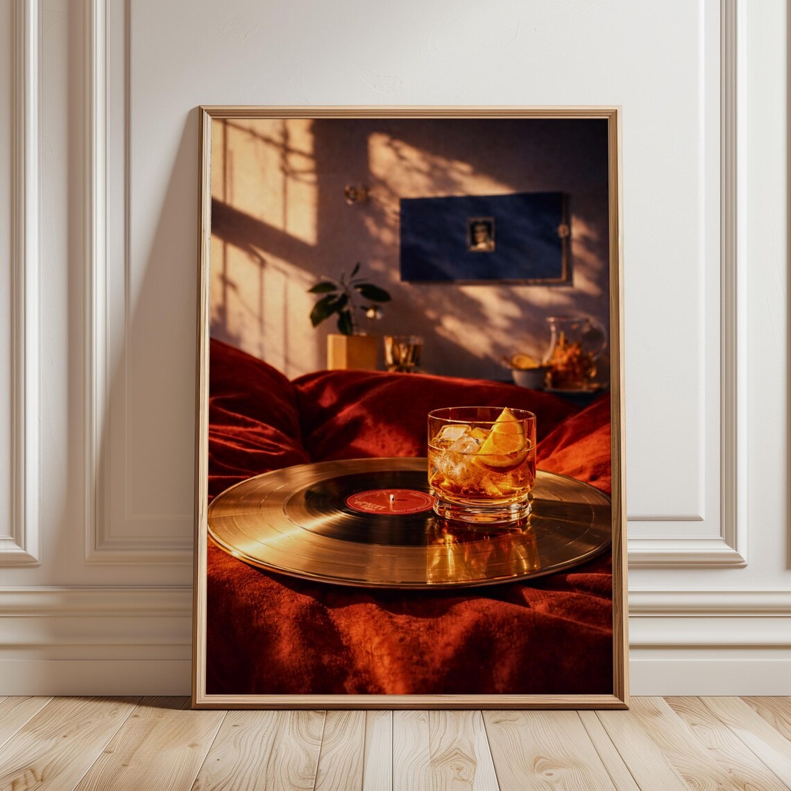 Whiskey Rocks Glass Vinyl Poster, Retro Cocktail Art