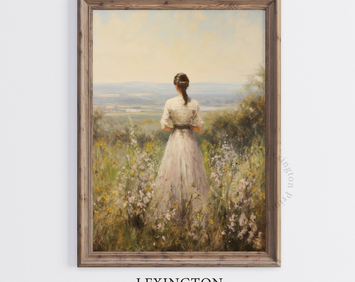 Vintage Woman in Wildflower Field Dreamy Landscape Romantic Poster - Image 8