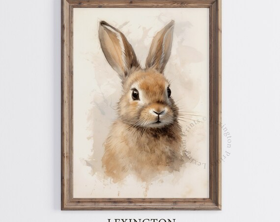 Sweet Watercolor Bunny Rabbit Portrait Woodland Nursery Wall Art