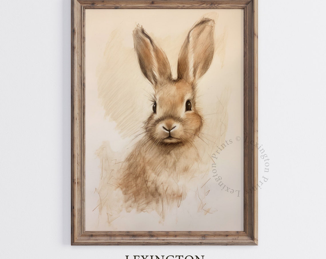 Vintage Bunny Rabbit Sepia Sketch Nursery Spring Rustic Animal Poster