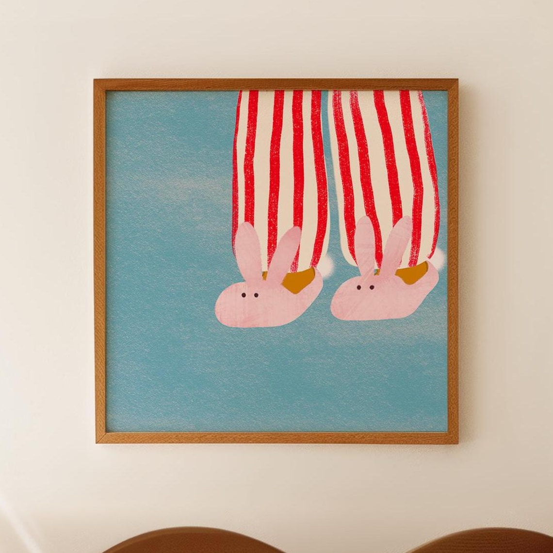 Midnight Snack Bunny Slippers Stripe Art Print