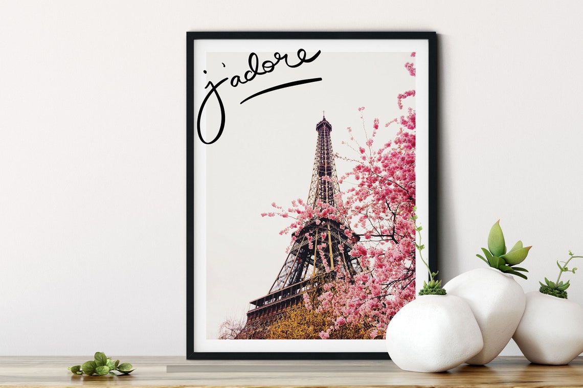 Paris Eiffel Tower Pink Cherry Blossom Spring J Adore Poster