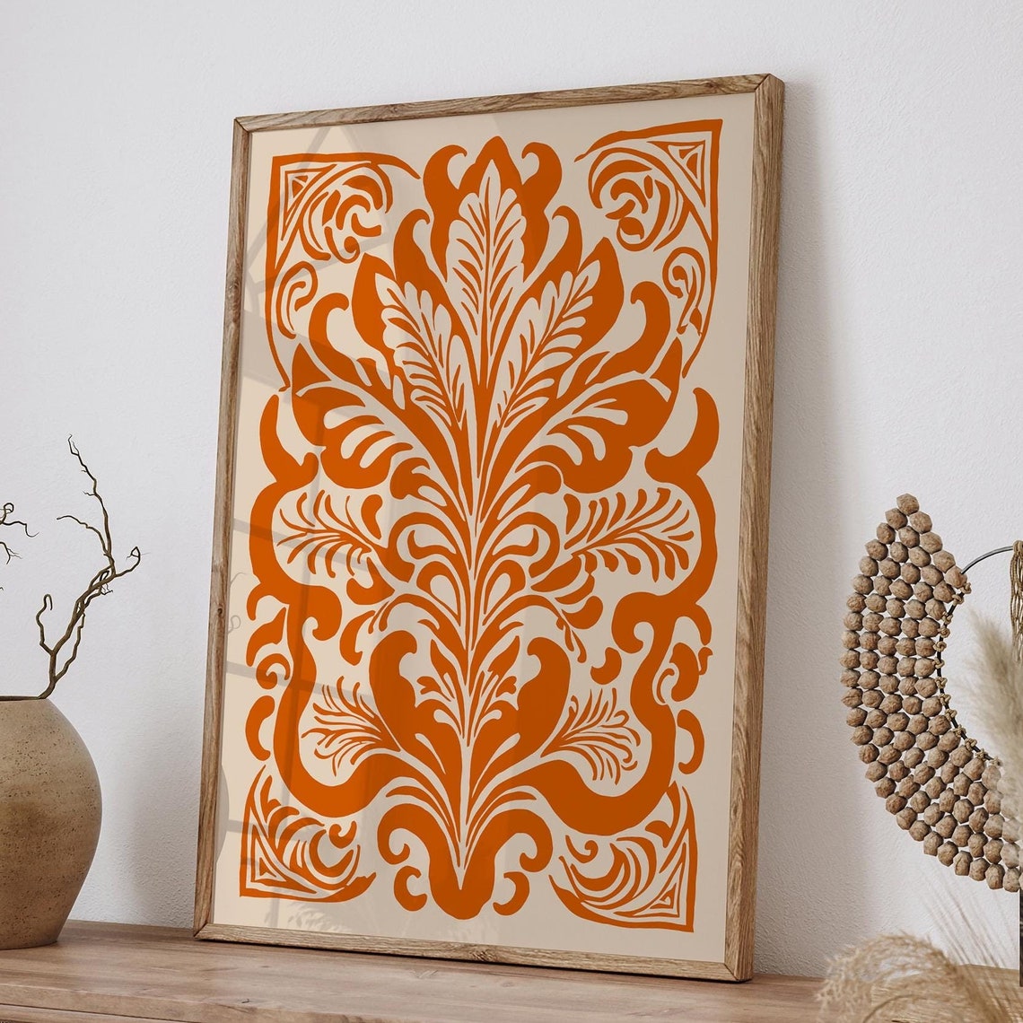 Ornate Burnt Orange Victorian Damask Pattern Poster On Cream - Image 6
