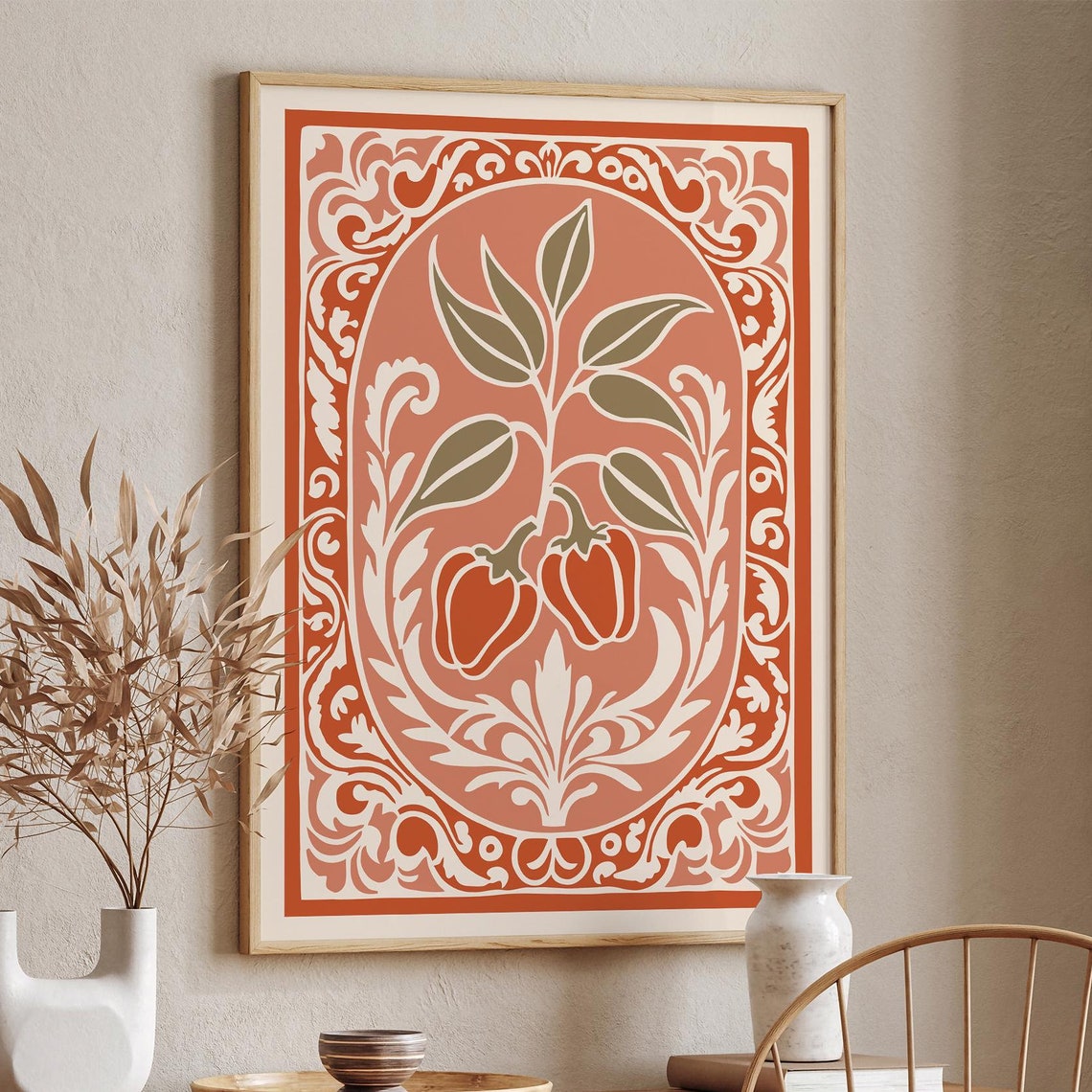Terracotta Peppers Rococo Vegetable Art Kitchen Decor Poster
