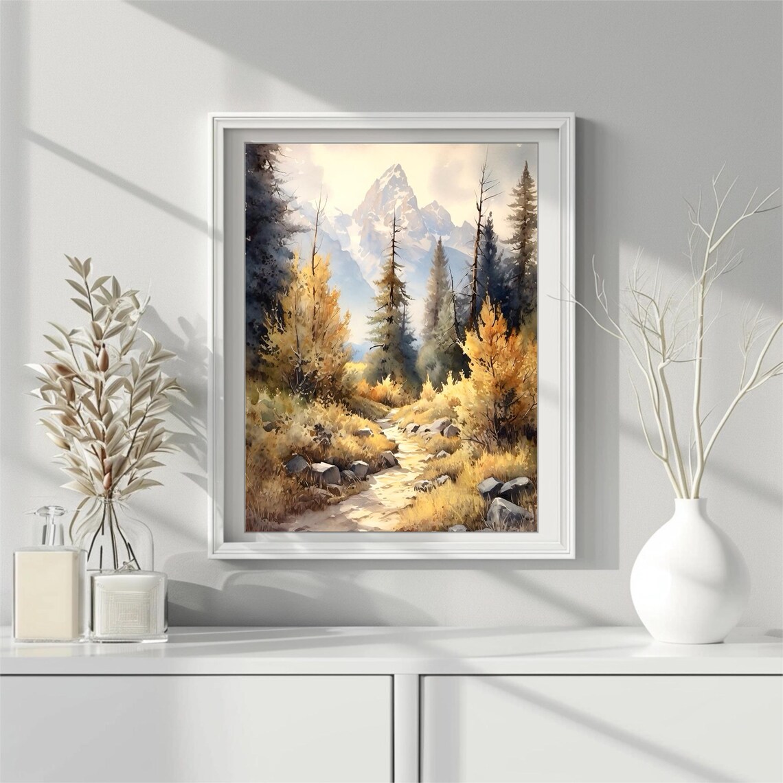 Forest Trail Fall Landscape Painting, Mountain Art Print - Image 4