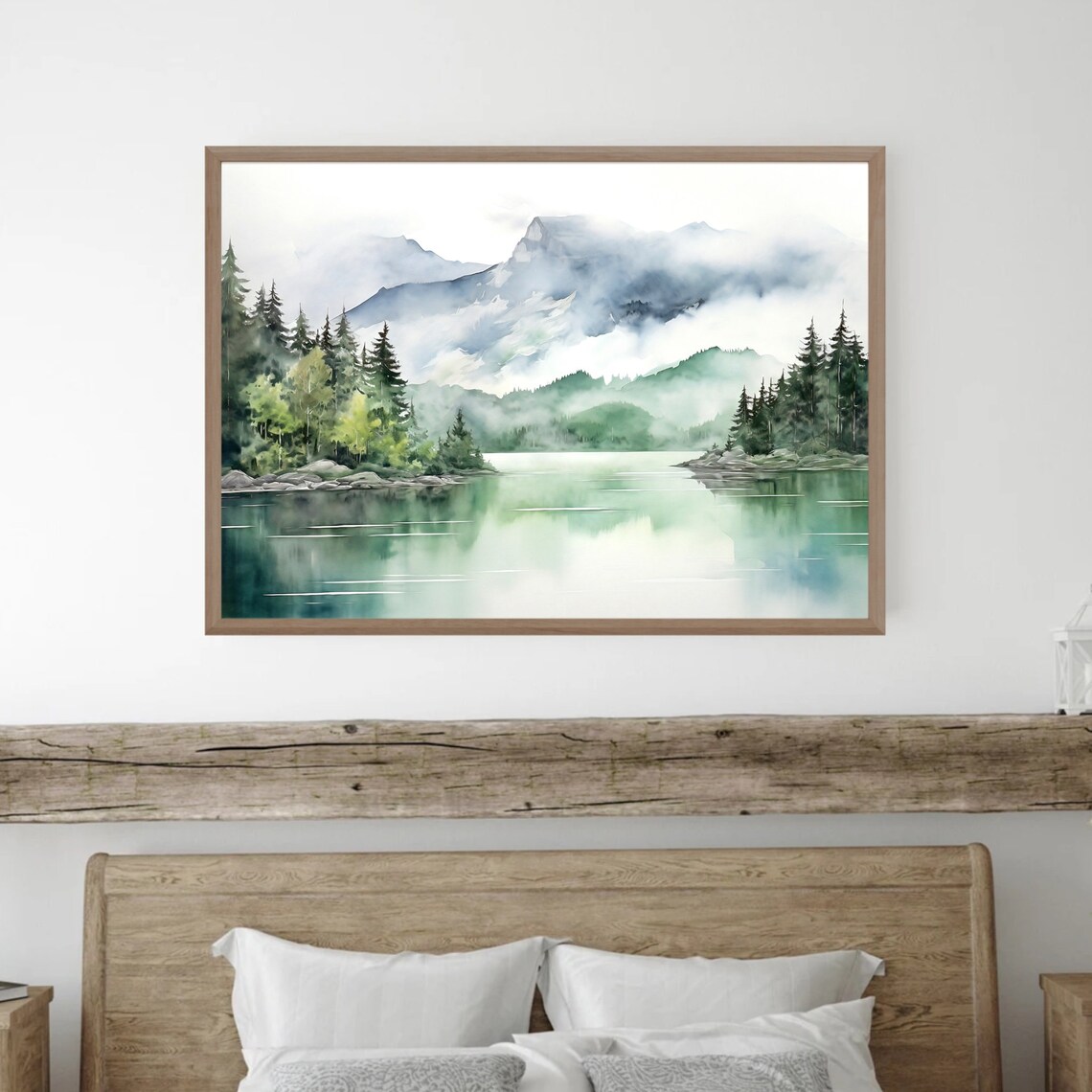 Mountain Lake Watercolor Landscape, Minimalist Art Print - Image 4