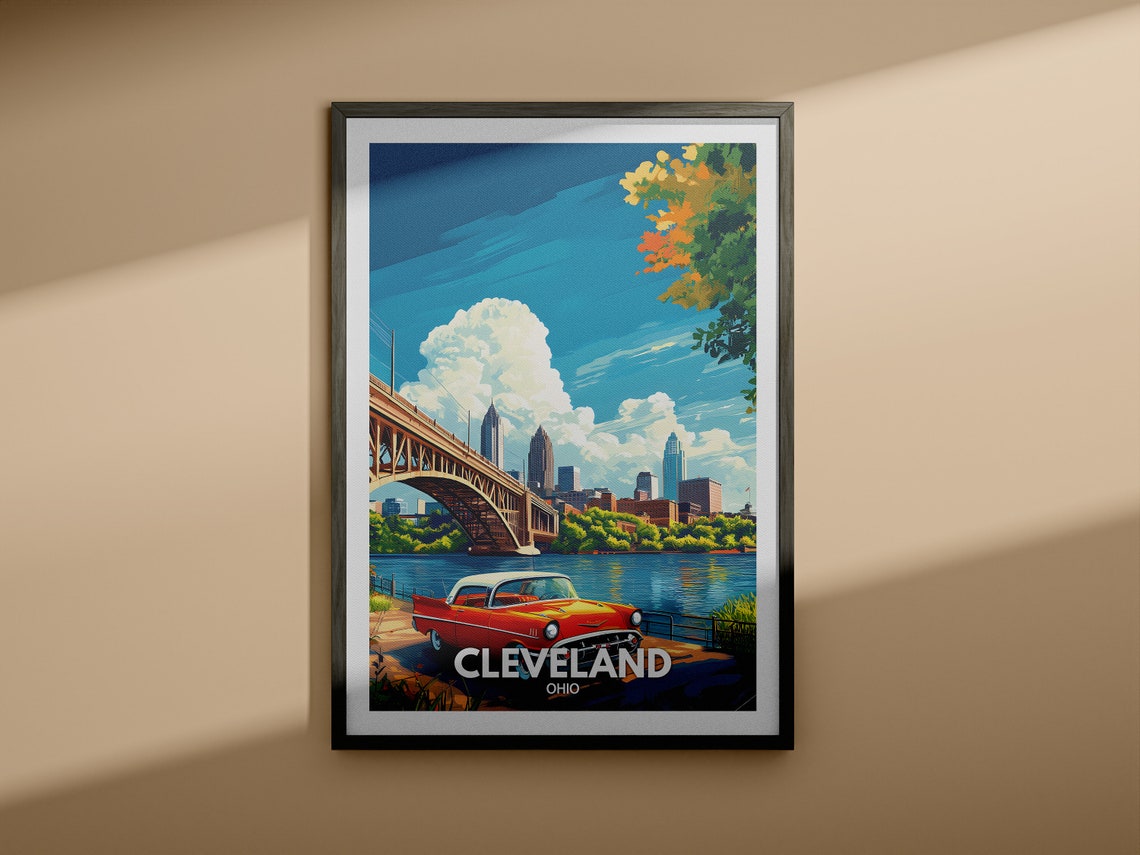 Cheveland Art Print Ohio Cheveland Travel Poster Ohio Travel Poster Ohio Cityscape Wall Art Unique City Art Decor - Image 3
