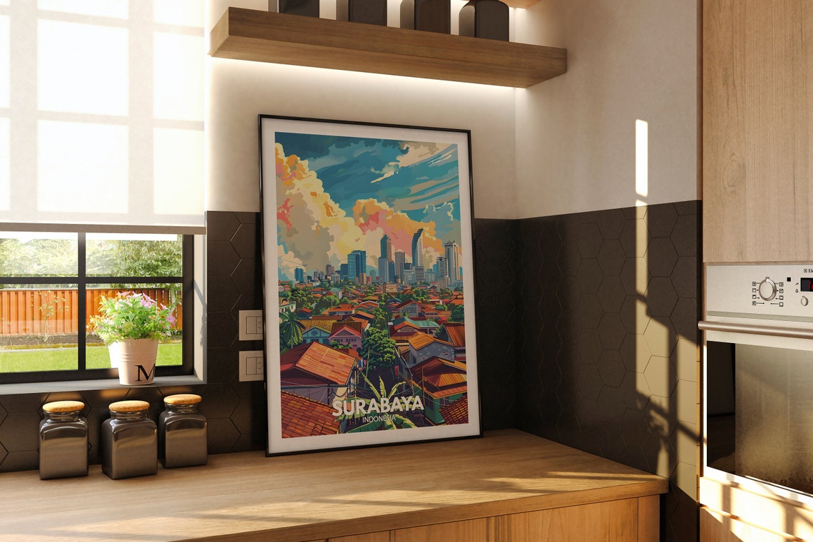 Surabaya Print Indonesia Surabaya Travel Poster Indonesia Travel Poster Indonesia Cityscape Wall Unique City Decor - Image 2