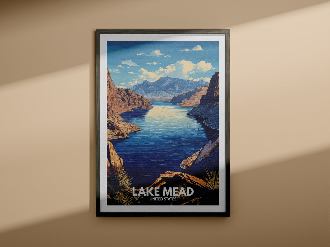 Lake Mead Print United States Lake Mead Poster United States Travel Poster Lake View Art Decor Holiday Poster - Image 3