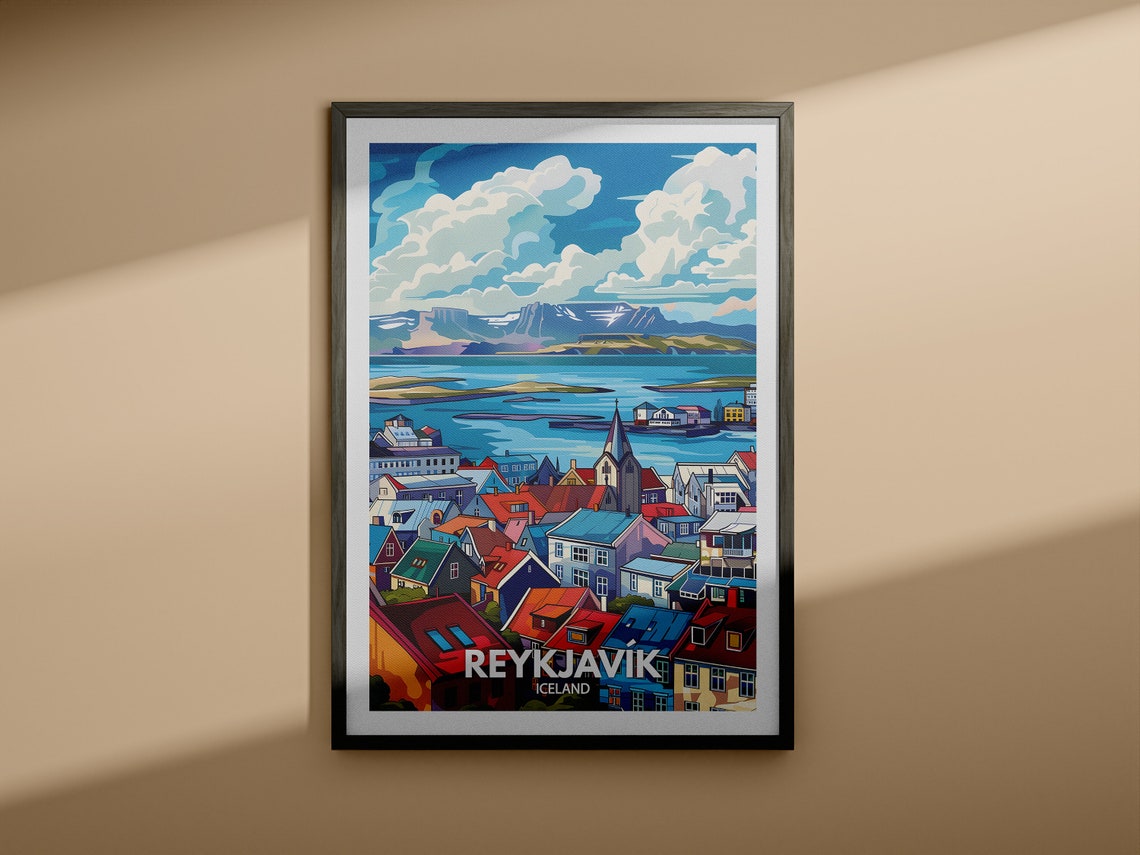 Reykjavik Travel Print Iceland Reykjavik Travel Poster Iceland Travel Poster Iceland Cityscape Wall Art Unique City Decor - Image 3