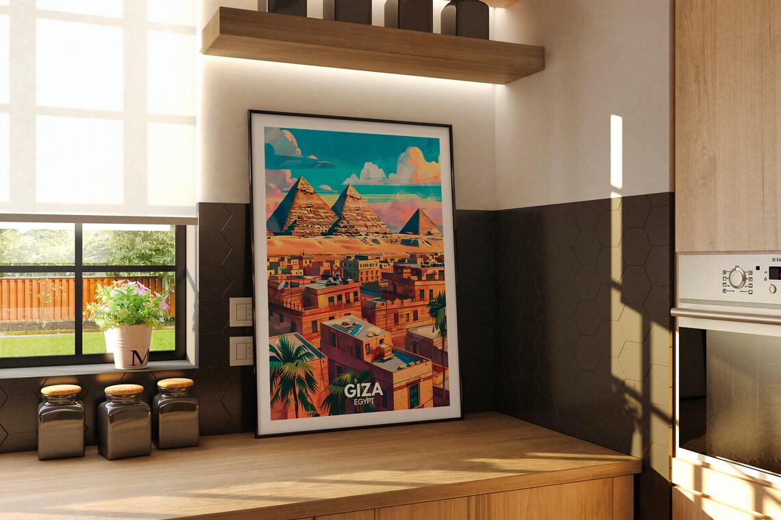 Giza Travel Print Egypt Giza Travel Poster Egypt Travel Poster Egypt Cityscape Wall Art Unique City Art Decor - Image 2