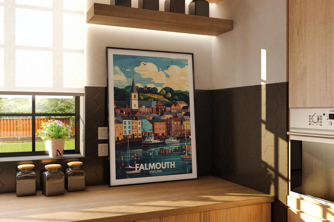 Falmouth Travel Print England Falmouth Travel Poster England Travel Poster United Kingdom Wall Art British Art Decor - Image 2